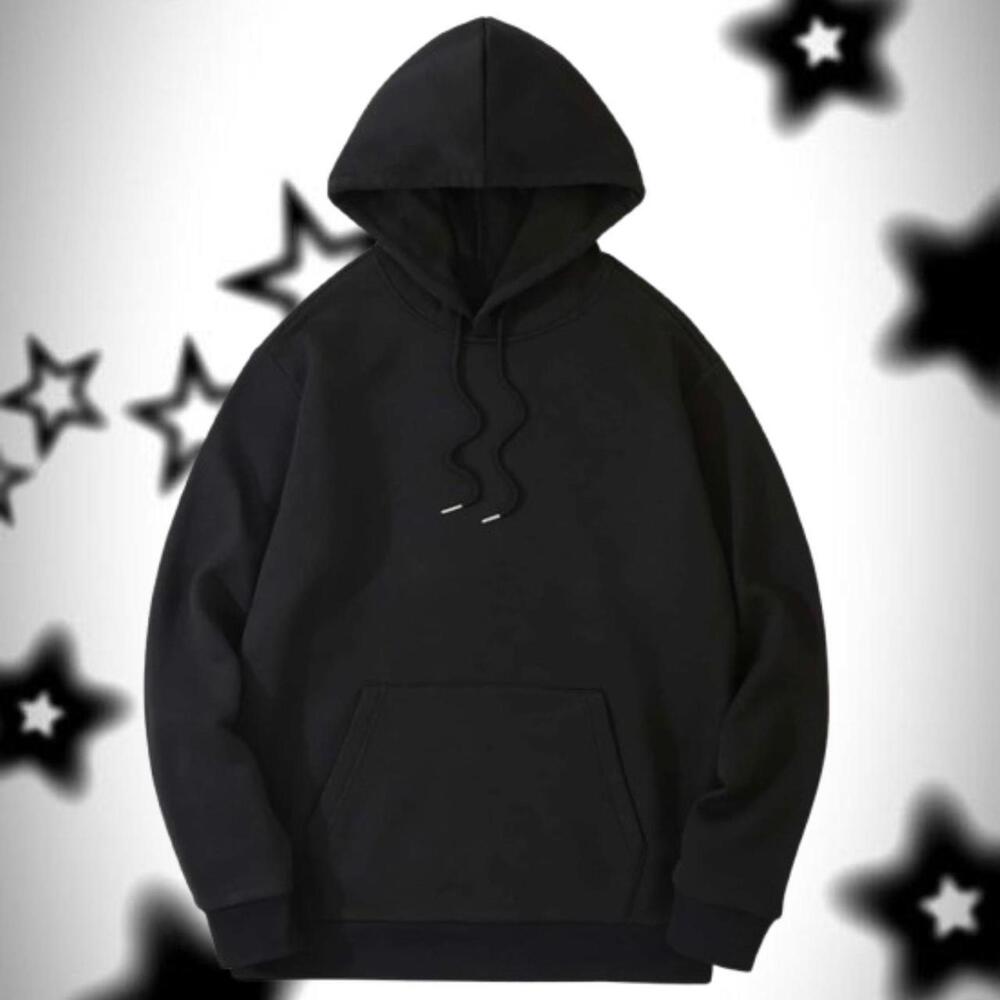 Brand New Solid Black Drawstring Thermal Hoodie - image 1